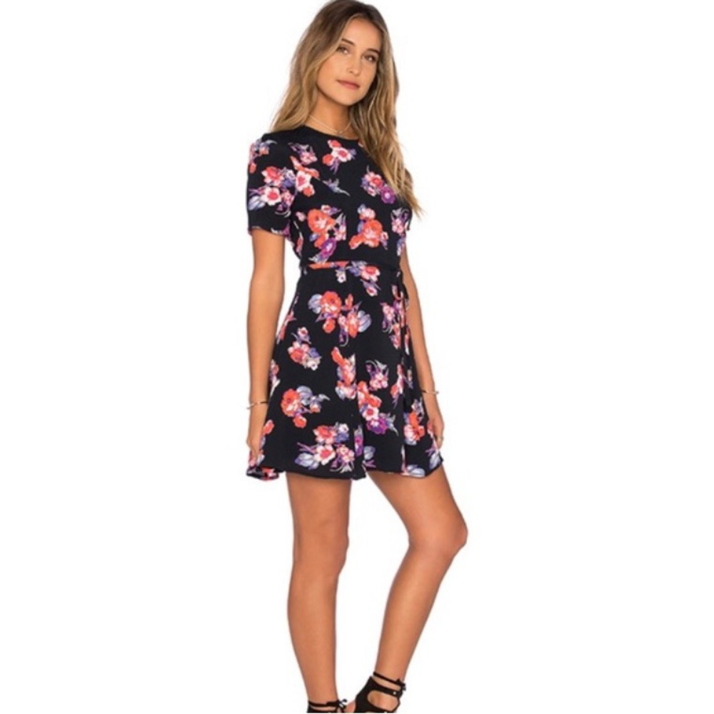 TULAROSA (Revolve) “Iris” A-line Mini Dress in Black Floral, Size XS